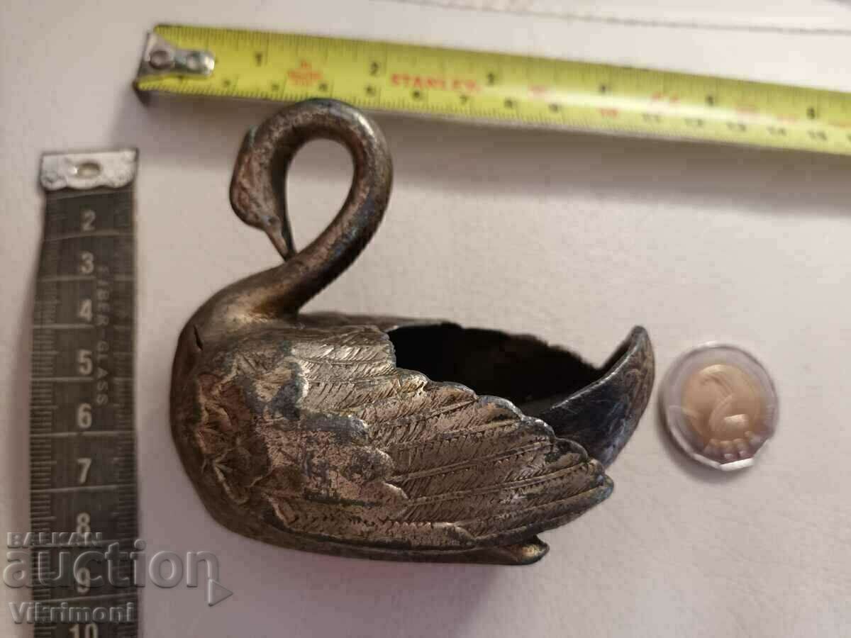 Licitație Figurină, lebădă, zamac, bronz vechi, Art Deco, pentru ace de cusut