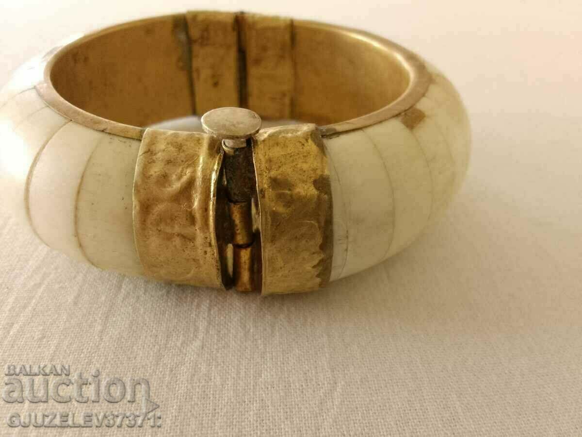 old ethnic style bracelet made of bone and brass - 5