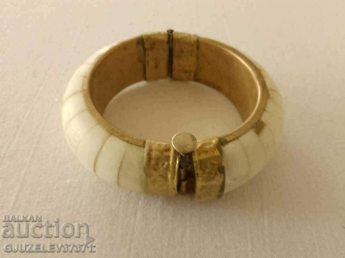 old ethnic style bracelet made of bone and brass - 6
