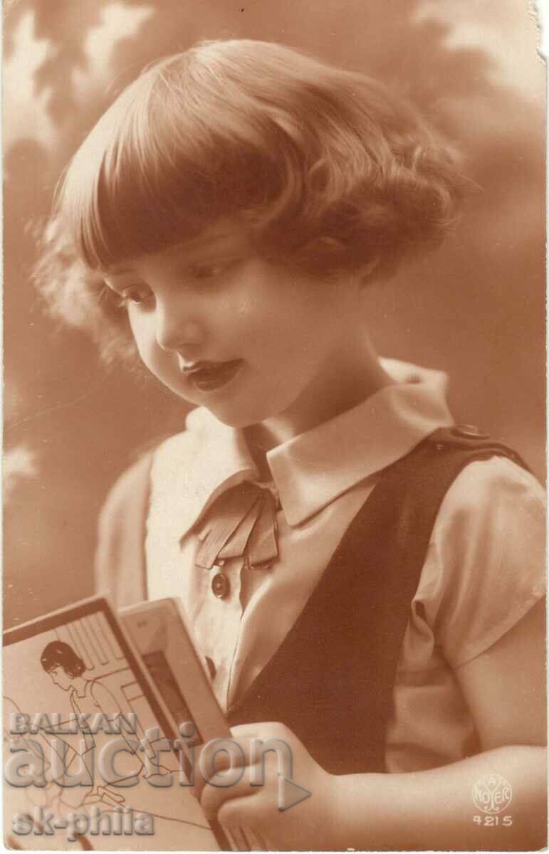 Παλιά κάρτα - Ρομαντική - Παιδί με ένα βιβλίο