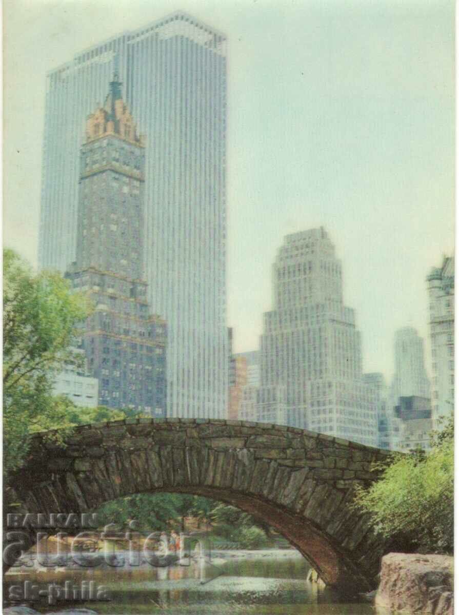 Old postcard - stereo - New York, Central Park