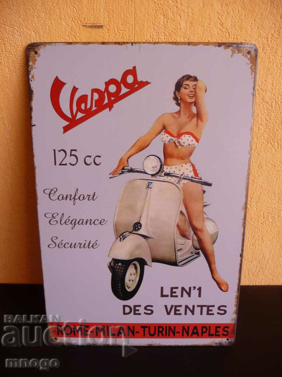 Метална Табела Веспа Vespa реклама мацка еротика 125cc скуте