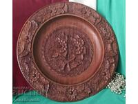Huge 42 cm. beautiful plate wood carving for decoration