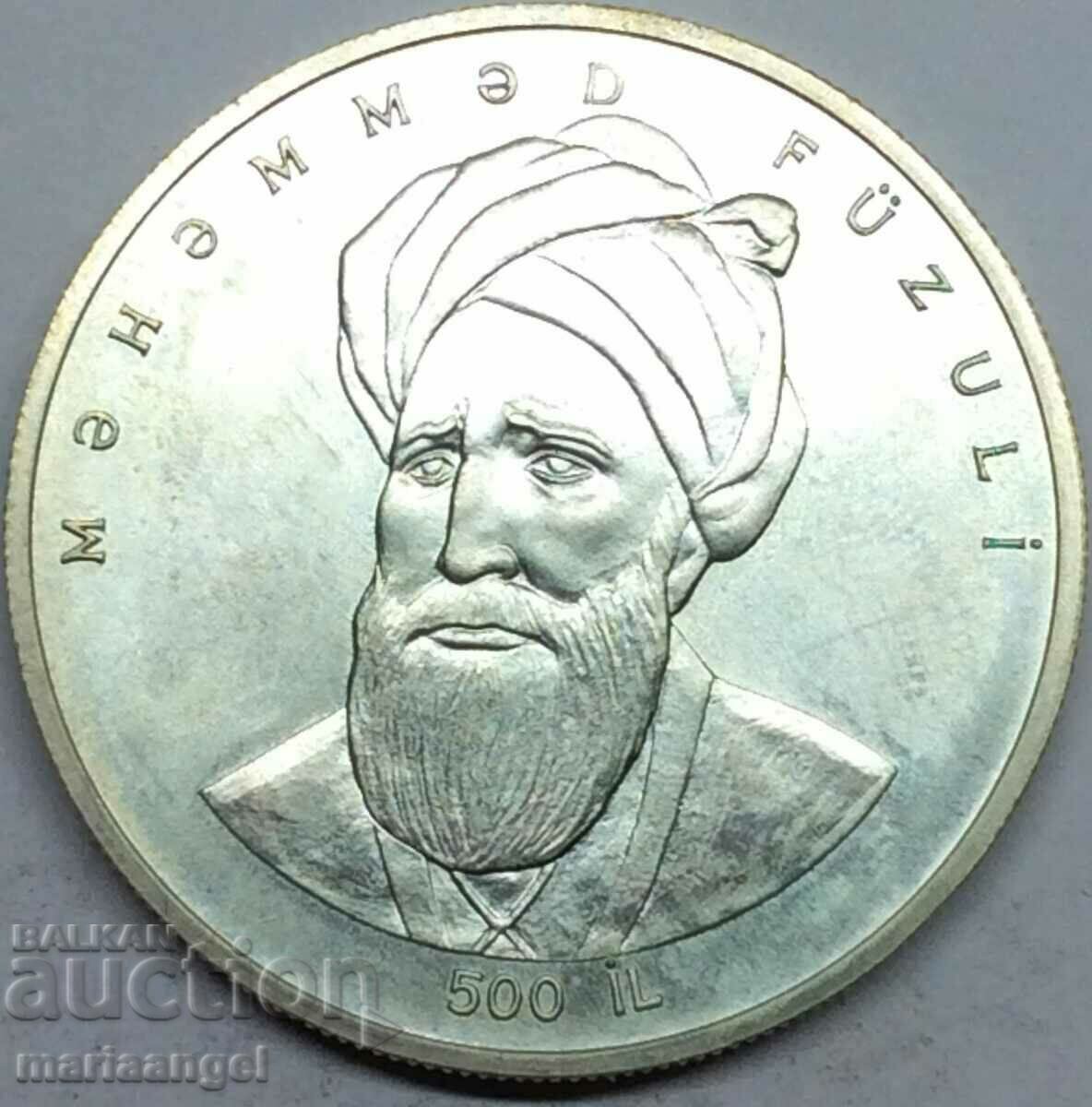 Azerbaijan 1996 50 manat (Taler) Mehemed Fuzuli silver