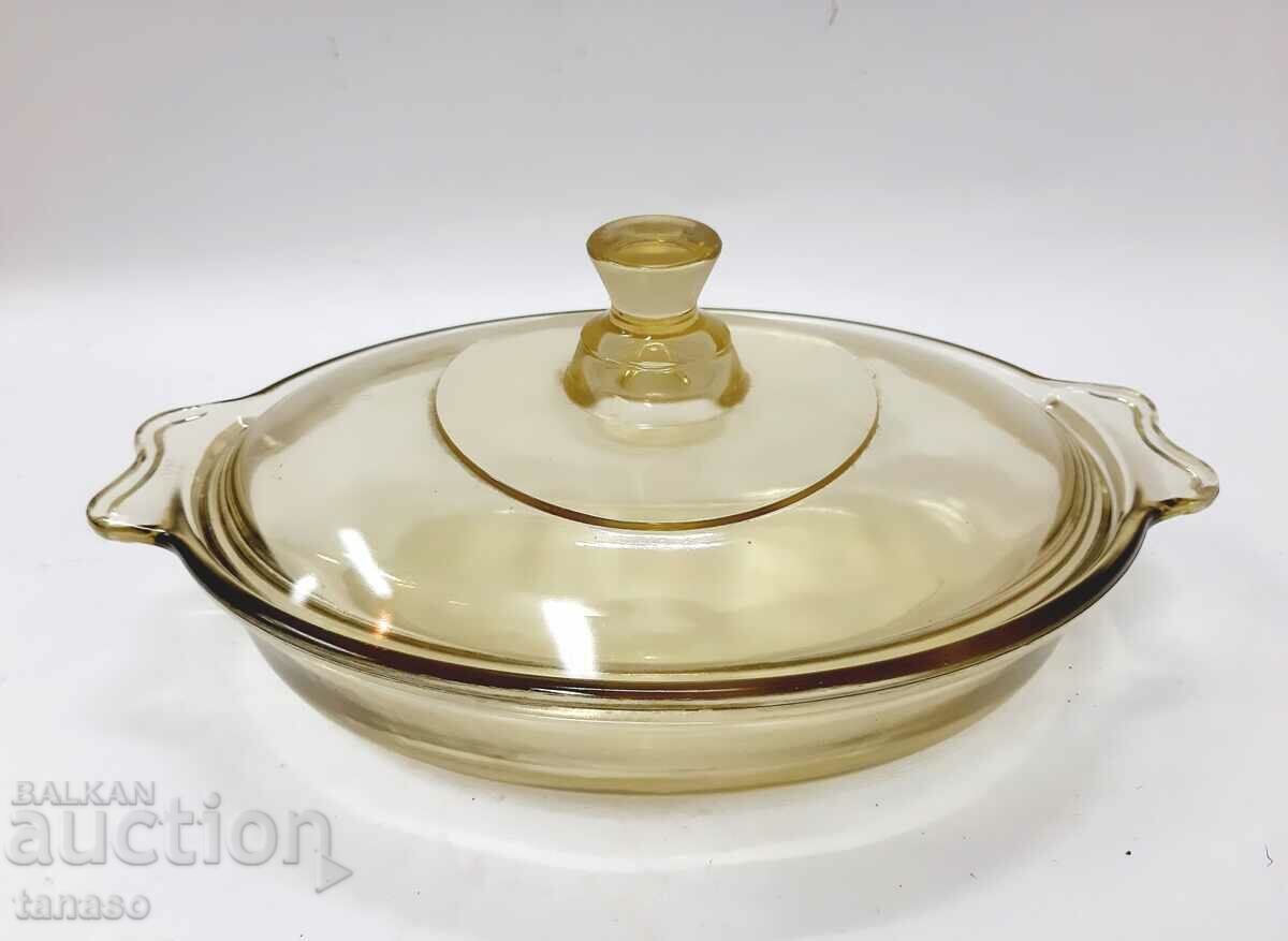 Old Yen glass pot, pan with lid(13.2)