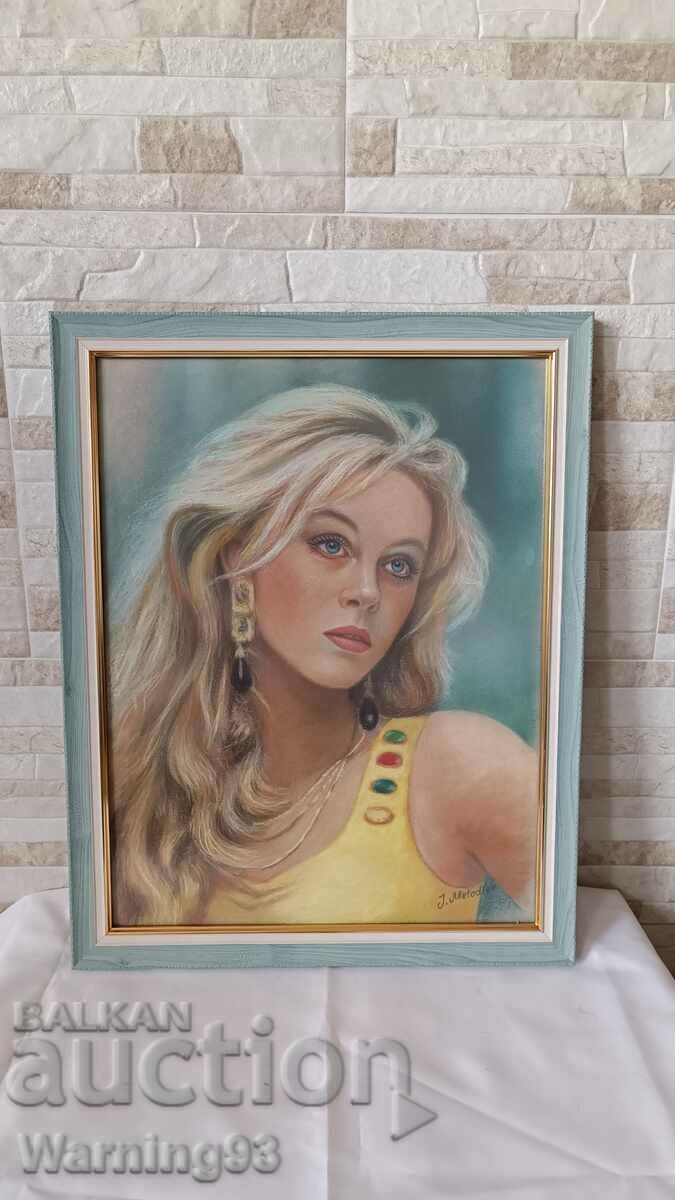 Ζωγραφική "Γυναίκα" - παστέλ σε χαρτόνι - J.Metodiev - 48/38cm