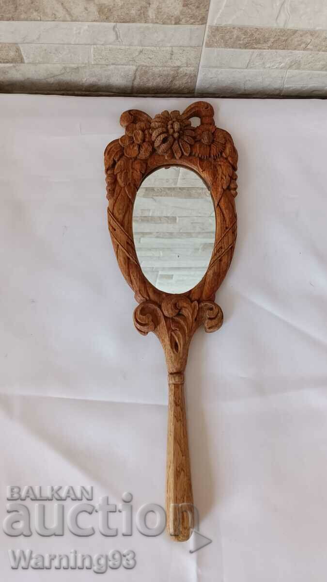 Old hand mirror - wood carving - Imperial period