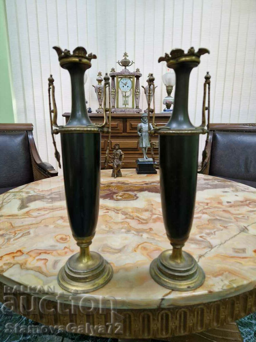 A pair of great antique Belgian amphora vases