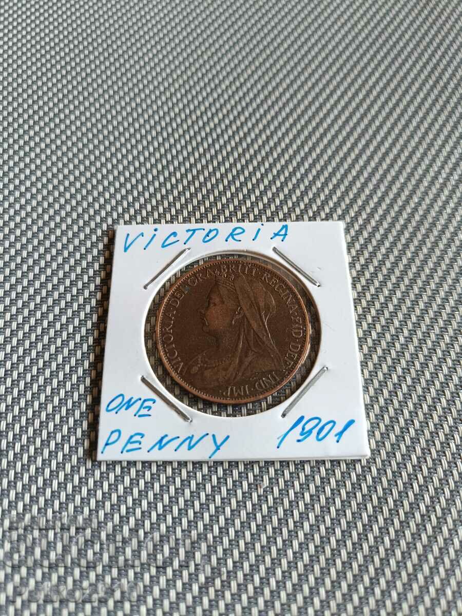 Английска монета 1 пени 1901г