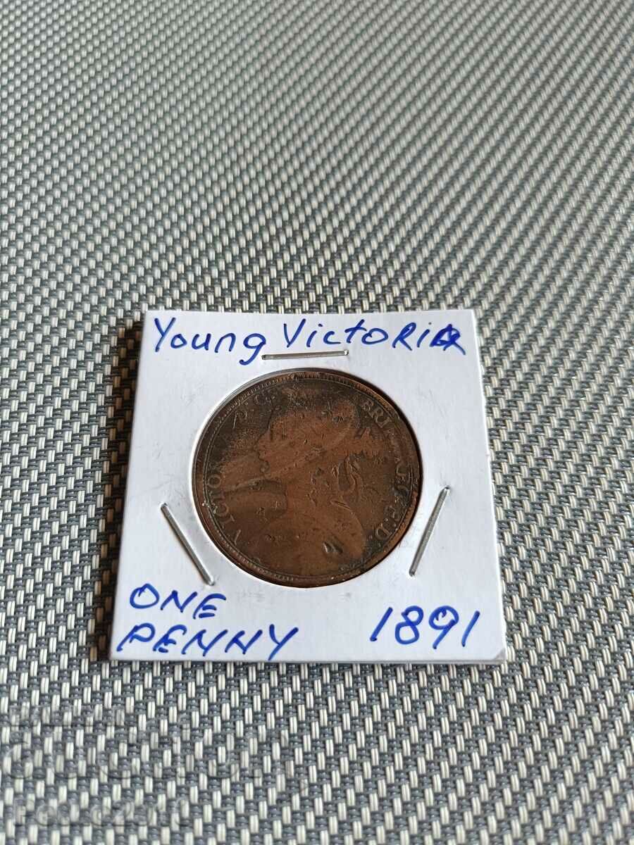 Monedă engleză Young Victoria 1891