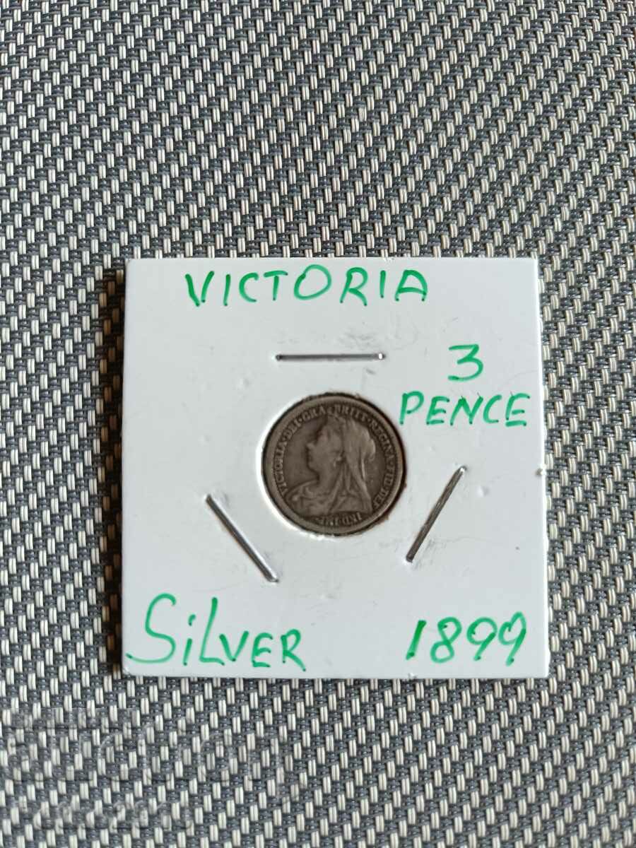 Сребърна монета 3 пенса 1899г