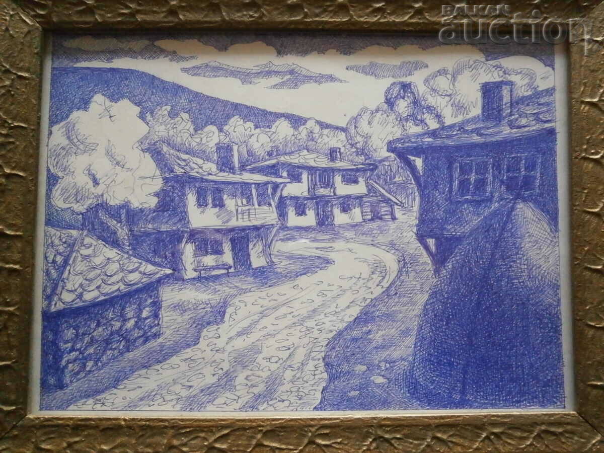 Poză de epocă din satul bulgaresc într-o ramă de sticlă - 7