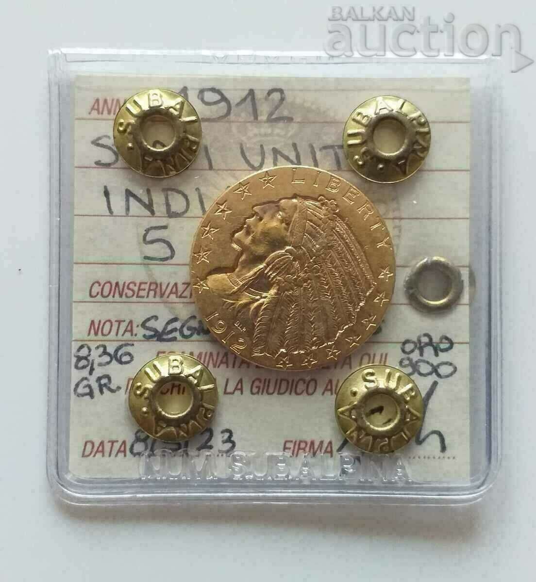 Moneda de aur de 5 USD din 1912