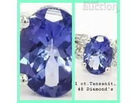 Women's White Gold Tanzanite Ring 1.00 ct. .48 DIAMOND's