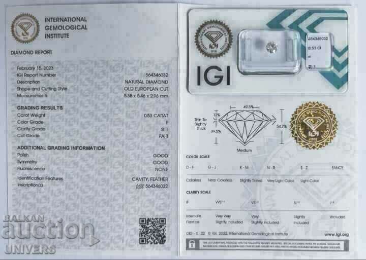 Diamond AIG Certificate Color "F" 0,53 ct.