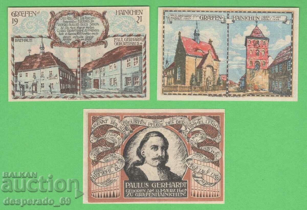 (¯`'•.¸NOTGELD (Gräfenhainichen) 1921 UNC -3 τεμ. τραπεζογραμμάτια