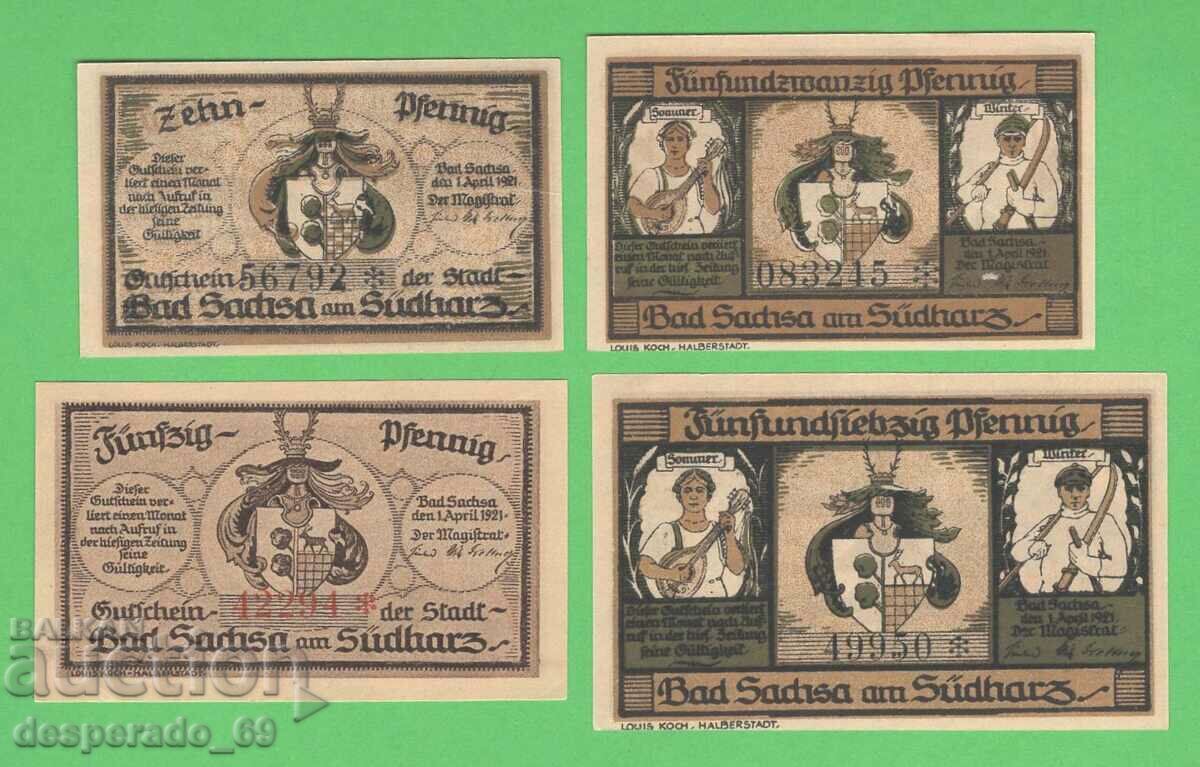 (¯`'•.¸NOTGELD (city of Bad Sachs) 1921 UNC -4 pcs. banknotes •'´¯) with price 9.60 BGN | € 4.91