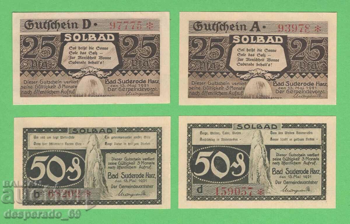 (¯`'•.¸NOTGELD (city Bad Suderode) 1921 UNC -4 pcs. banknotes with price 8.00 BGN | € 4.09 (¯`'•.¸NOTGELD (city Bad Suderode) 1921 UNC -4 pcs. banknotes with price 8.00 BGN | € 4.09
