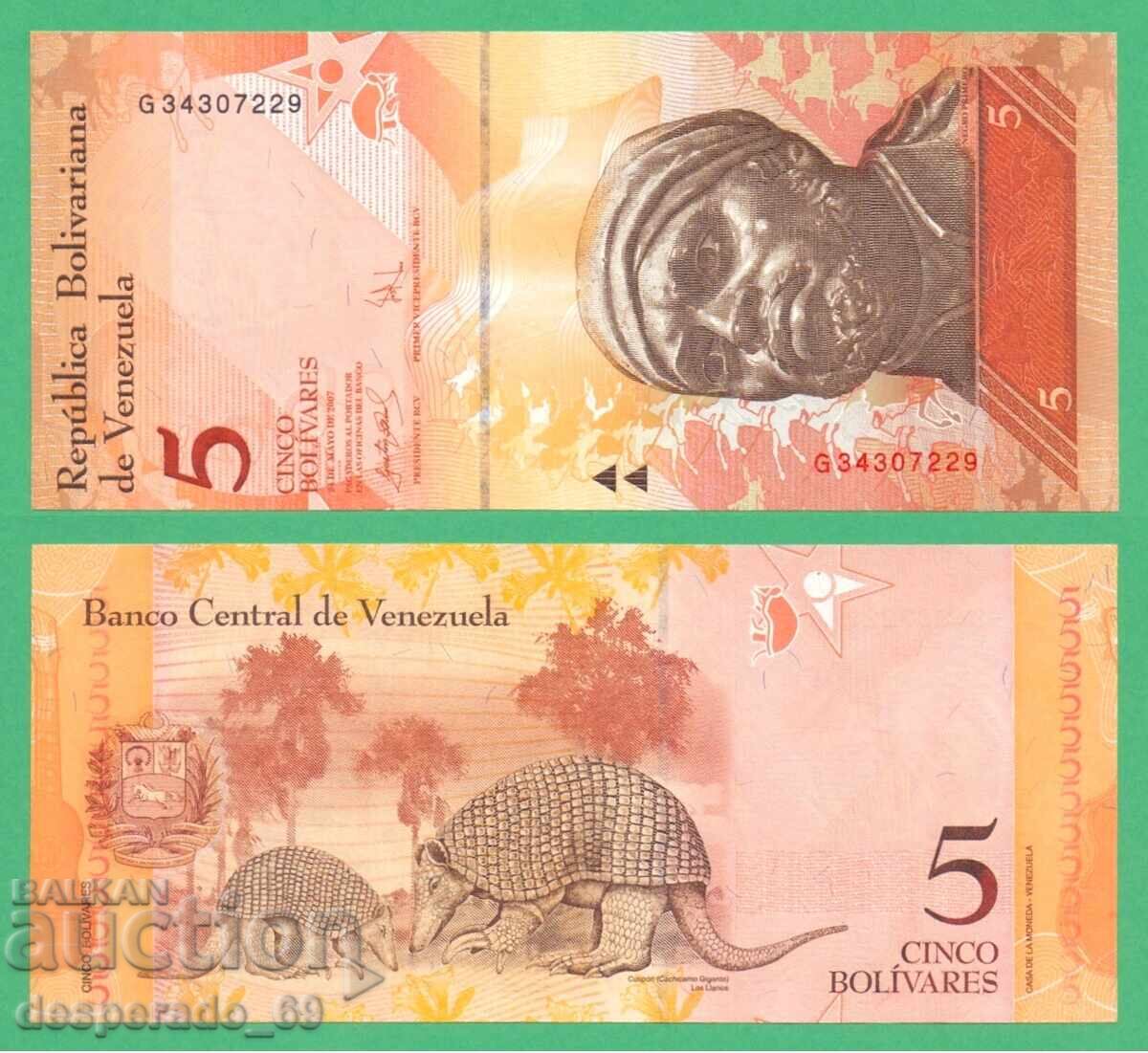 (¯`'•.¸ VENEZUELA 5 Bolivar 2007 UNC ¸.•'´¯)