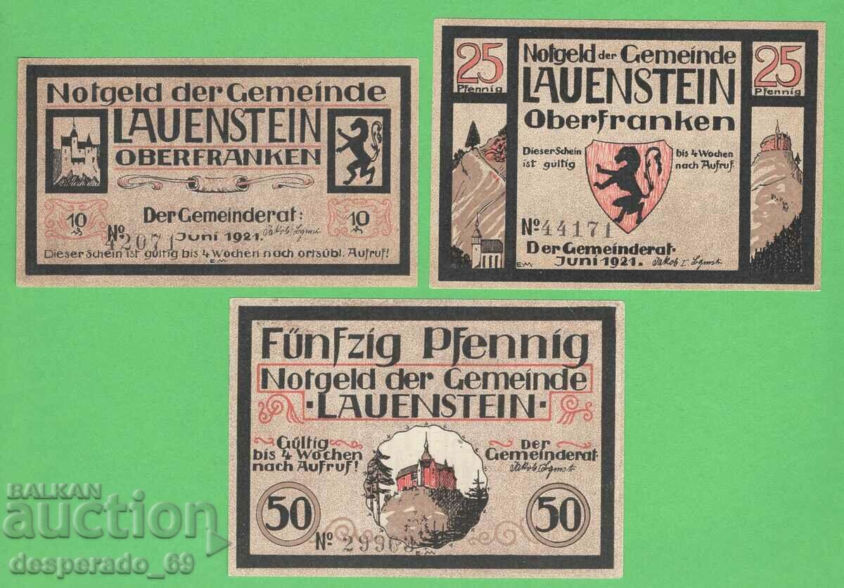 (¯`'•.¸NOTGELD (city Lauenstein) 1921 UNC -3 pcs. banknotes '´¯) with price 9.00 BGN | € 4.60