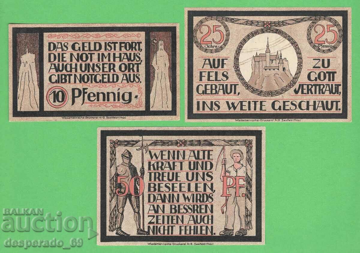 (¯`'•.¸NOTGELD (city Lauenstein) 1921 UNC -3 pcs. banknotes '´¯)