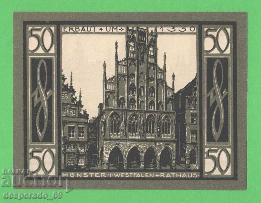 (¯`'•.¸NOTGELD (Πόλη του Münster) 1921 UNC -50 Pfennig¸.•'´¯)