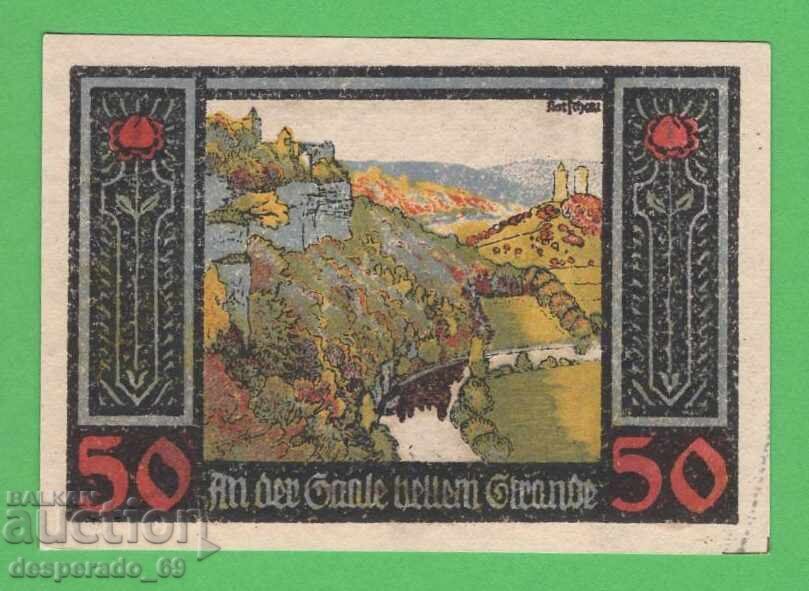 (¯`'•.¸NOTGELD (orașul Rudelsburg) UNC -50 pfennig¸.•'´¯)