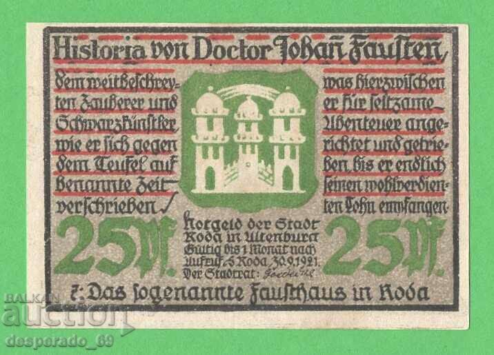 (¯`'•.¸NOTGELD (city of Roda) 1921 UNC -25 pfennig¸.•'´¯) with price 2.50 BGN | € 1.28