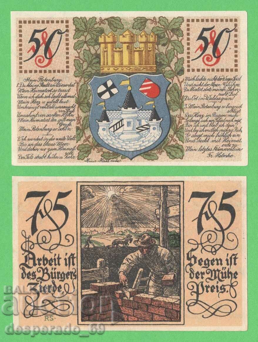 (¯`'•.¸NOTGELD (πόλη του Rotenburg) 1921 UNC -2 τεμ. τραπεζογραμμάτια •'´¯)