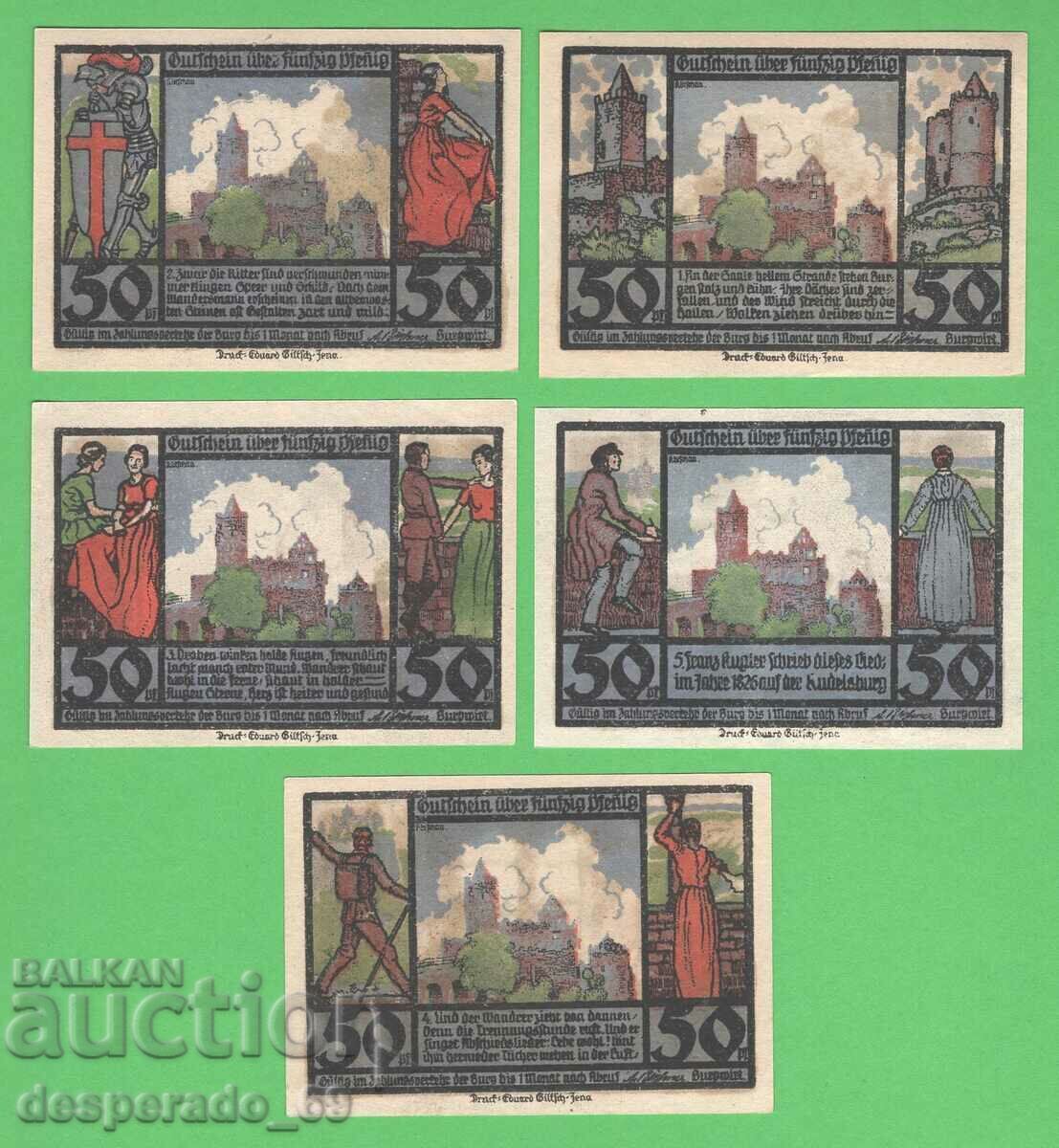 (¯`'•.¸NOTGELD (orașul Rudelsburg) UNC -5 buc. bancnote¸.•'´¯) cu preț € 7.50 | 14.67 BGN