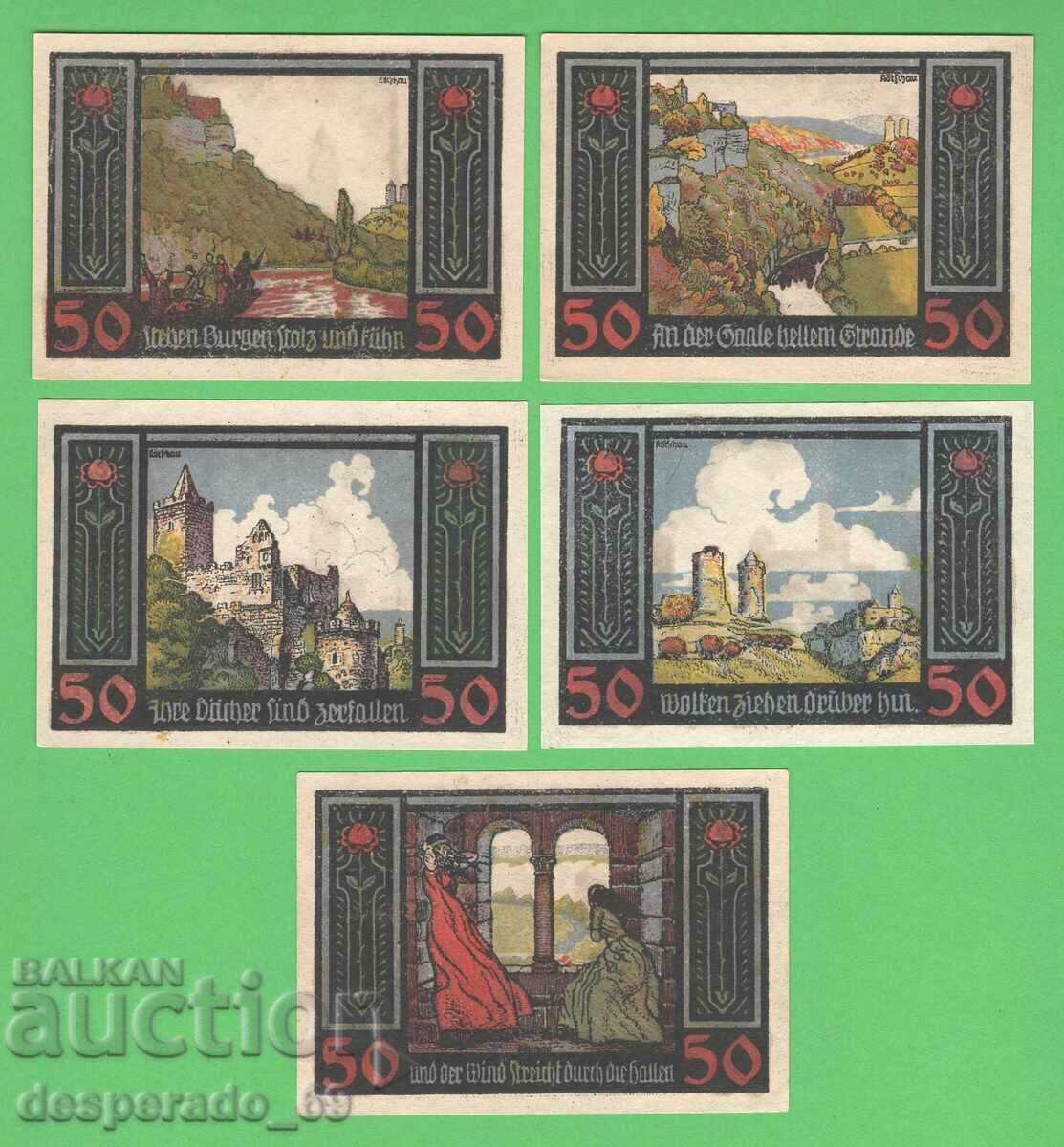 (¯`'•.¸NOTGELD (orașul Rudelsburg) UNC -5 buc. bancnote¸.•'´¯)