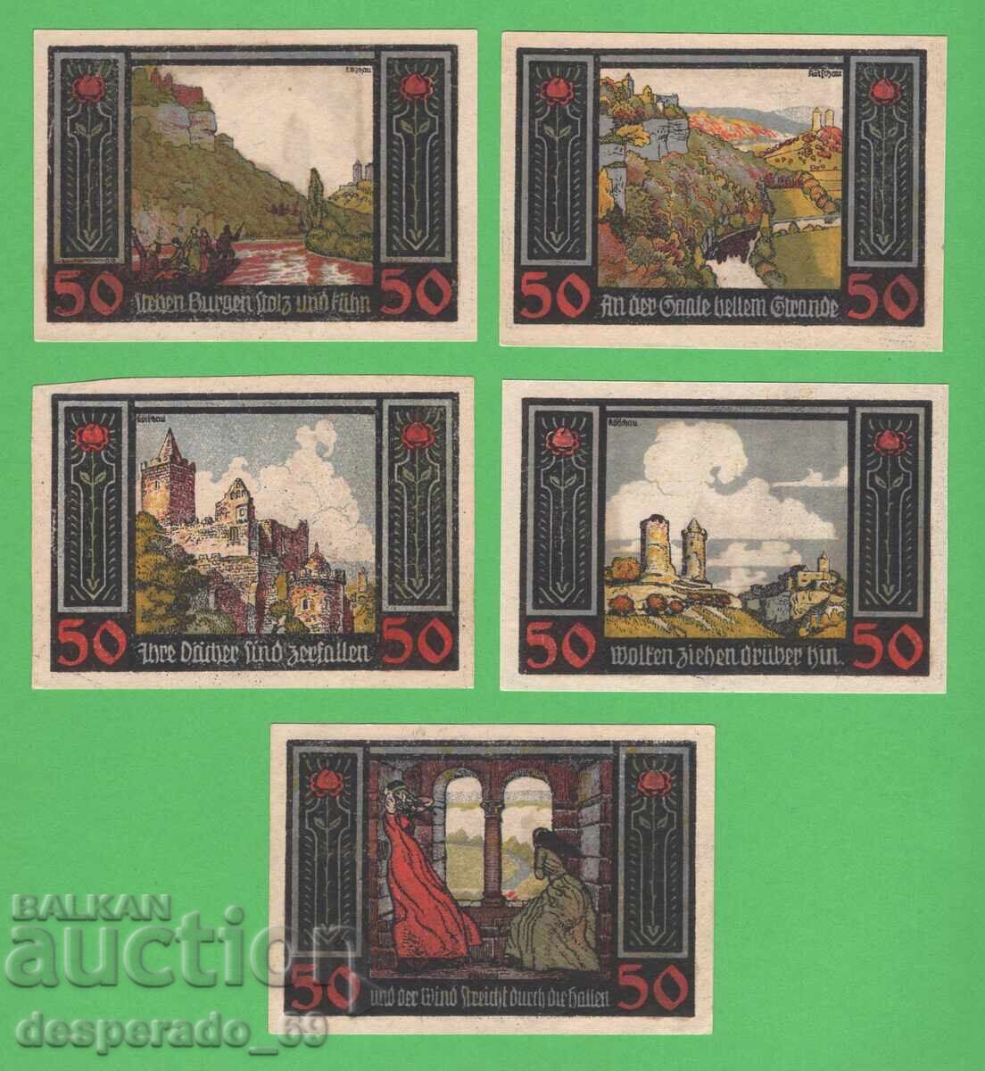 (¯`'•.¸NOTGELD (orașul Rudelsburg) UNC -5 buc. bancnote¸.•'´¯) (¯`'•.¸NOTGELD (orașul Rudelsburg) UNC -5 buc. bancnote¸.•'´¯)