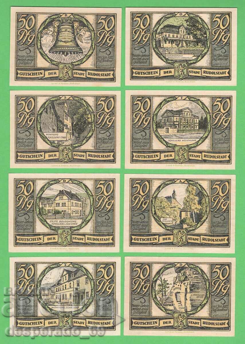(¯`'•.¸NOTGELD (orașul Rudolstadt) 1922 UNC -8 buc. bancnote '´¯) cu preț € 11.00 | 21.51 BGN