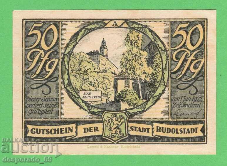 (¯`'•.¸NOTGELD (city Rudolstadt) 1922 UNC- -50 pfennig¸.•'´¯) with price 2.50 BGN | € 1.28 (¯`'•.¸NOTGELD (city Rudolstadt) 1922 UNC- -50 pfennig¸.•'´¯) with price 2.50 BGN | € 1.28