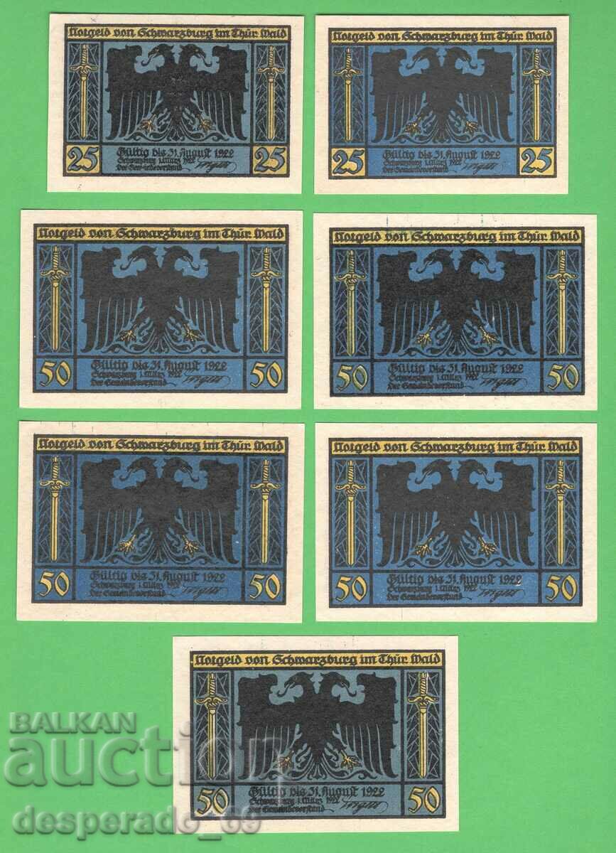 (¯`'•.¸NOTGELD (city Schwarzburg) 1922 UNC -7 pcs. banknotes ´¯) with price 20.40 BGN | € 10.43
