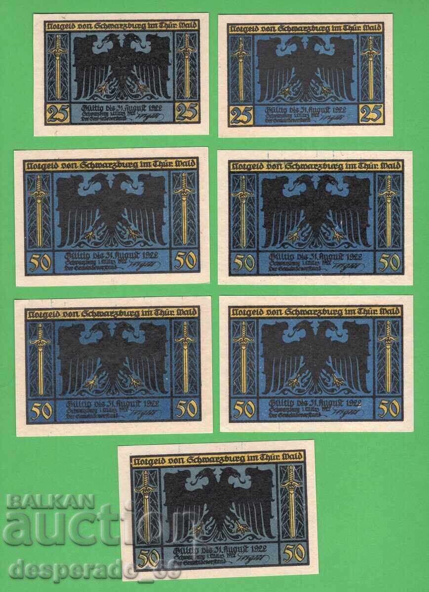 (¯`'•.¸NOTGELD (πόλη Schwarzburg) 1922 UNC -7 τεμ. τραπεζογραμμάτια ´¯) με τιμή 10.30 €