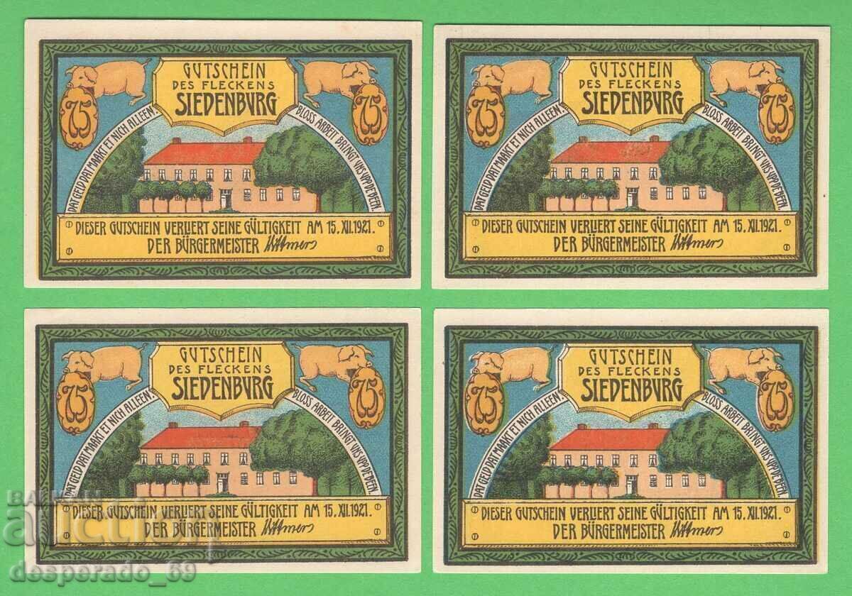 (¯`'•.¸NOTGELD (City of Siedenburg) 1921 UNC -4 pcs. banknotes '´¯) with price 10.80 BGN | € 5.52