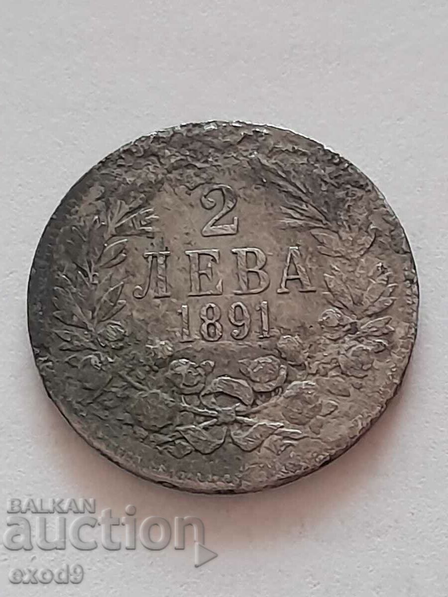 Silver, coin 2 leva 1891