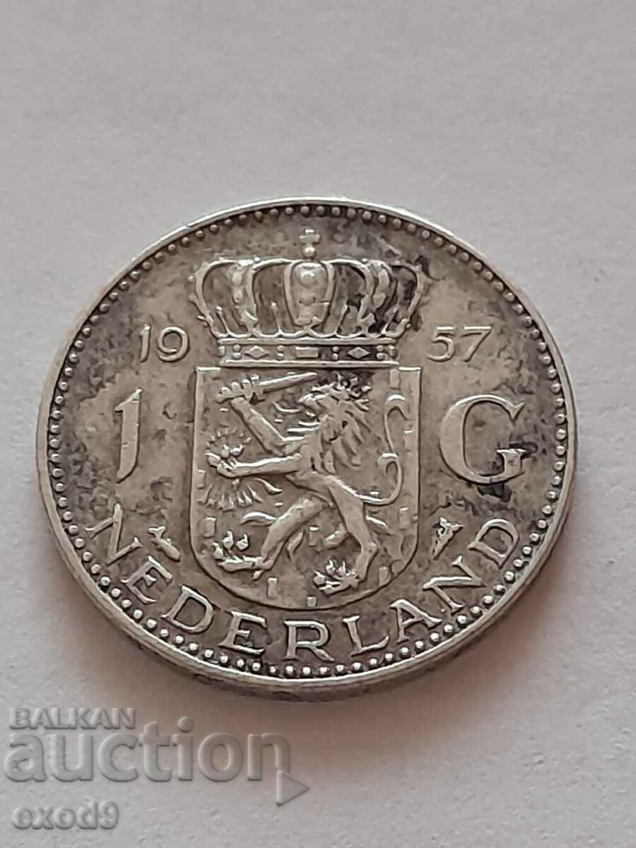 Silver, 1 Gulden coin 1957