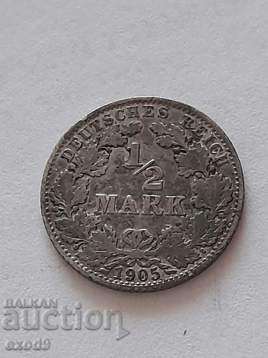 Argint, monedă 1/2 marc 1905