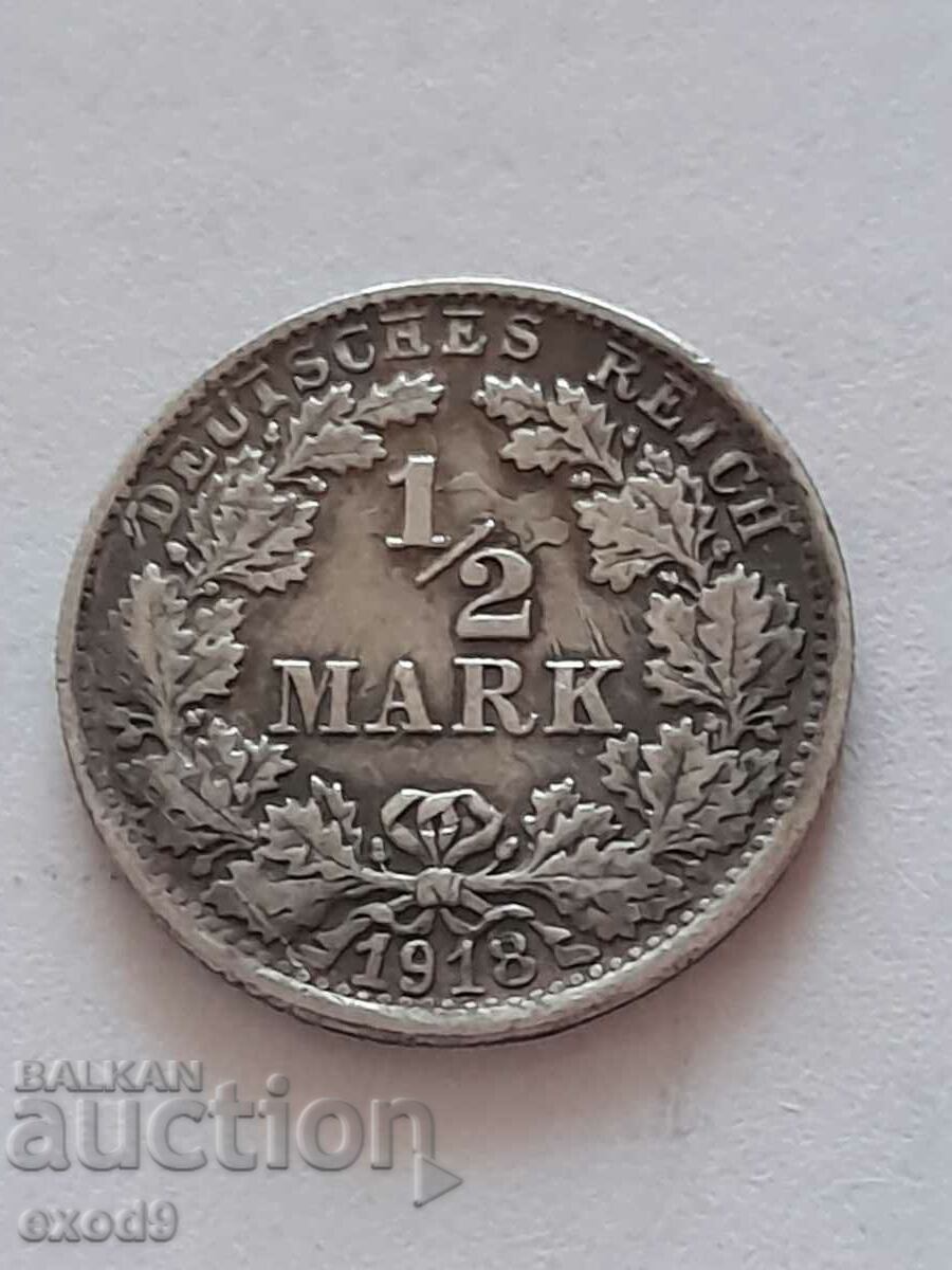 Argint, monedă 1/2 marc 1918