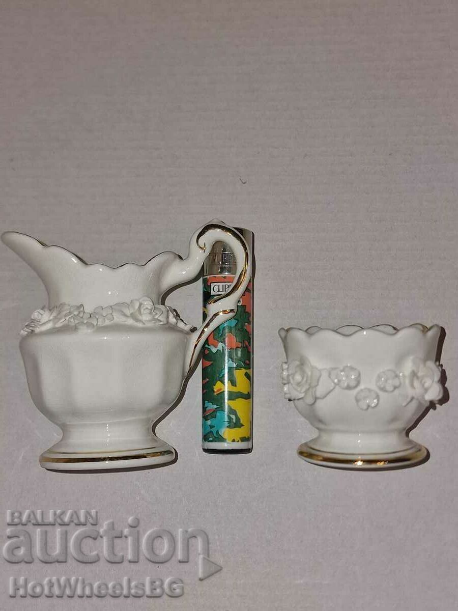 Porcelain jug and egg cup