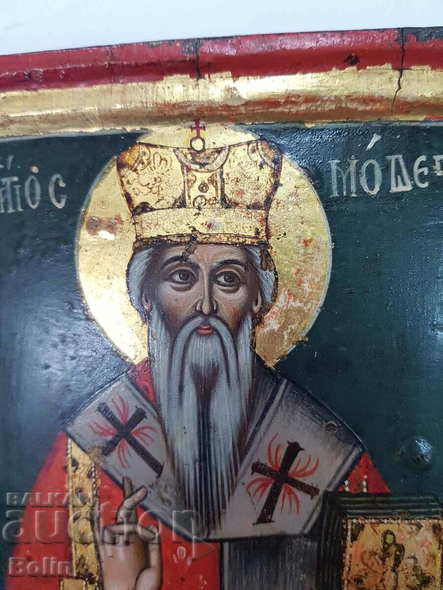 Auction Early domestic revival icon of St. Modest-Greece, Bulgaria Auction Early domestic revival icon of St. Modest-Greece, Bulgaria
