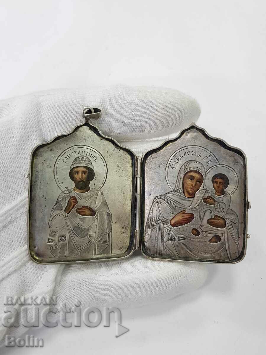 Very rare Russian royal icon - Diptych 84 proof silver