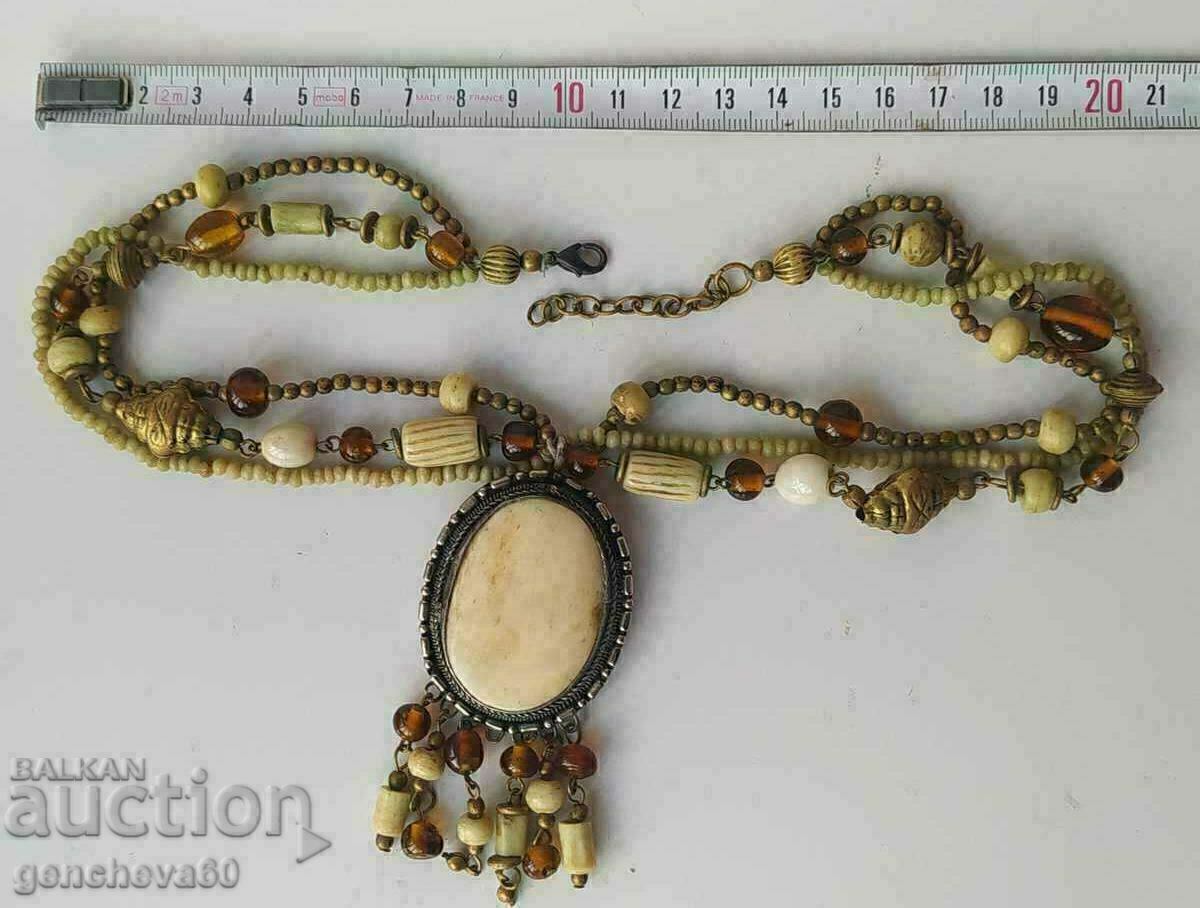 Auction Antique Ethno necklace, bone, stones, beads Auction Antique Ethno necklace, bone, stones, beads