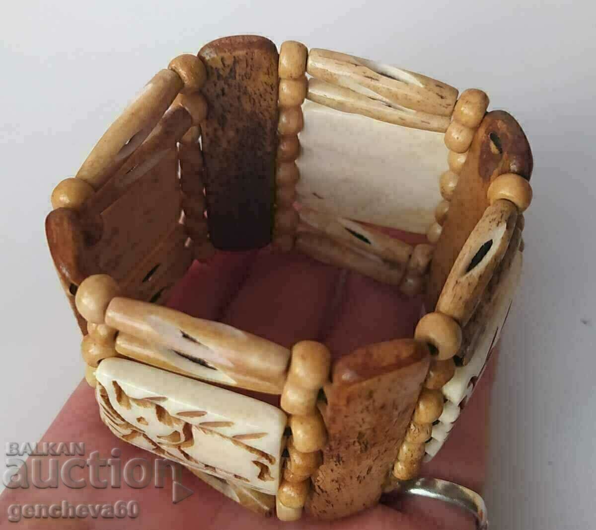 Wide bone bracelet with elephant carving - 5
