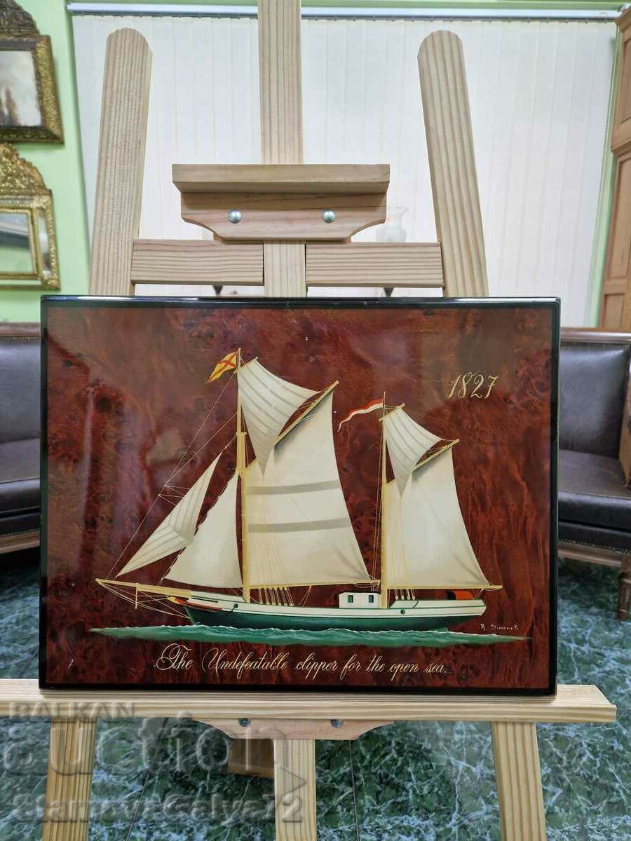 Unique antique Italian wooden painting with certificate