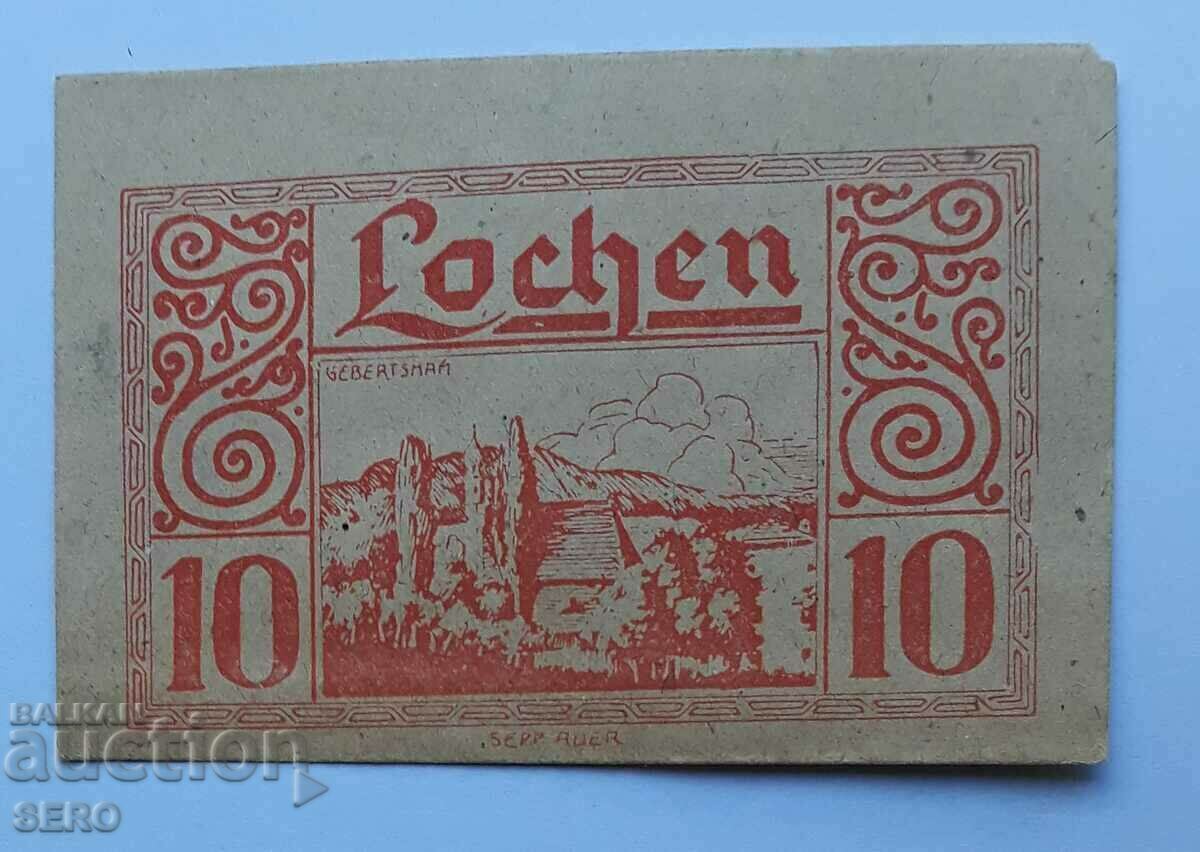 Bancnota-Austria-G.Austria-Lochen-10 Heller 1920-orange