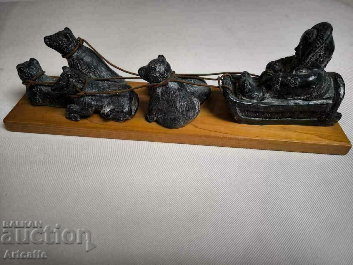Delivery of Eskimo dog sled sculpture