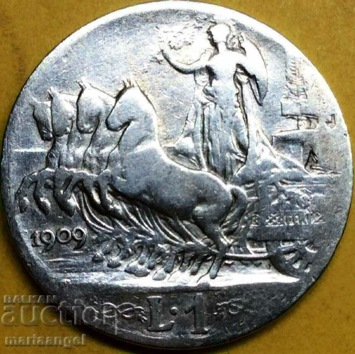 1 лира 1909 Италия сребро